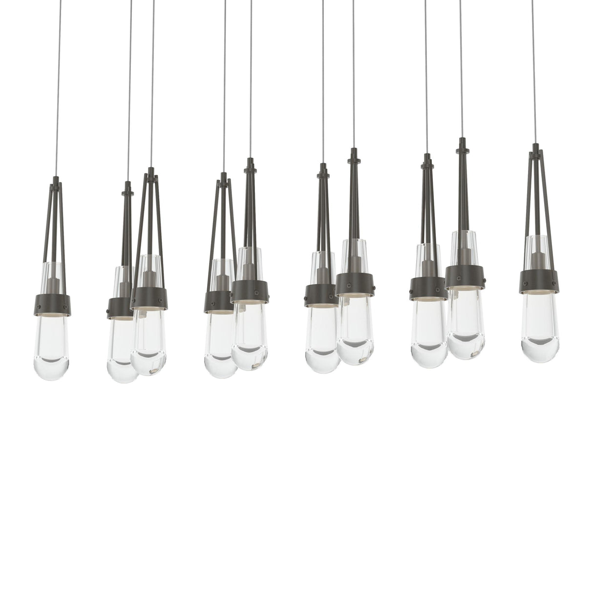 Hubbardton Forge 2022 Dark Smoke Clear Glass (ZM) Long Link 10-Light Clear Glass Pendant