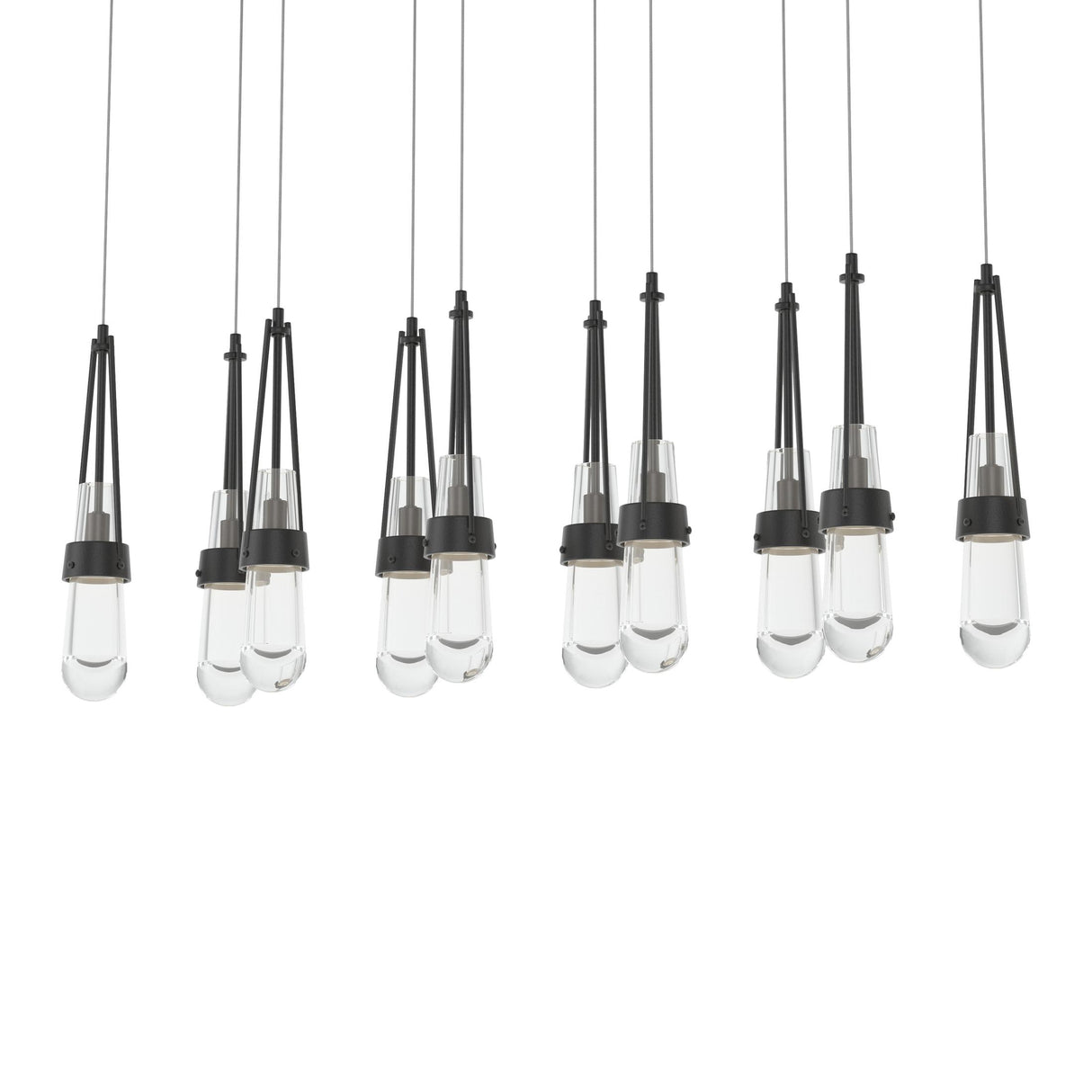 Hubbardton Forge 2022 Black Clear Glass (ZM) Long Link 10-Light Clear Glass Pendant