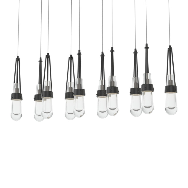 Hubbardton Forge 2022 Black Clear Glass (ZM) Long Link 10-Light Clear Glass Pendant