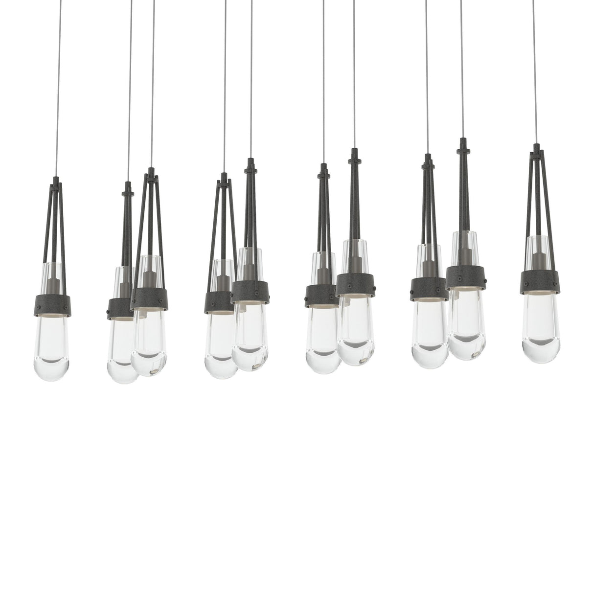 Hubbardton Forge 2022 Natural Iron Clear Glass (ZM) Long Link 10-Light Clear Glass Pendant