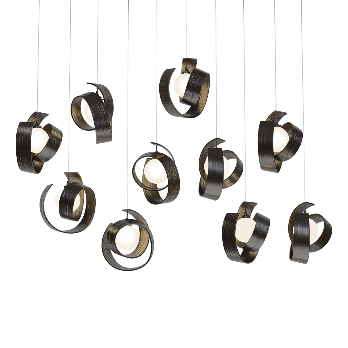 Hubbardton Forge 2023 Oil Rubbed Bronze Opal Glass (GG) Long Riza 10-Light Pendant