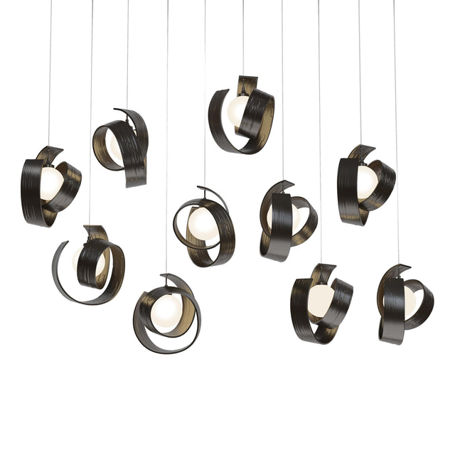 Hubbardton Forge 2023 Oil Rubbed Bronze Opal Glass (GG) Long Riza 10-Light Pendant