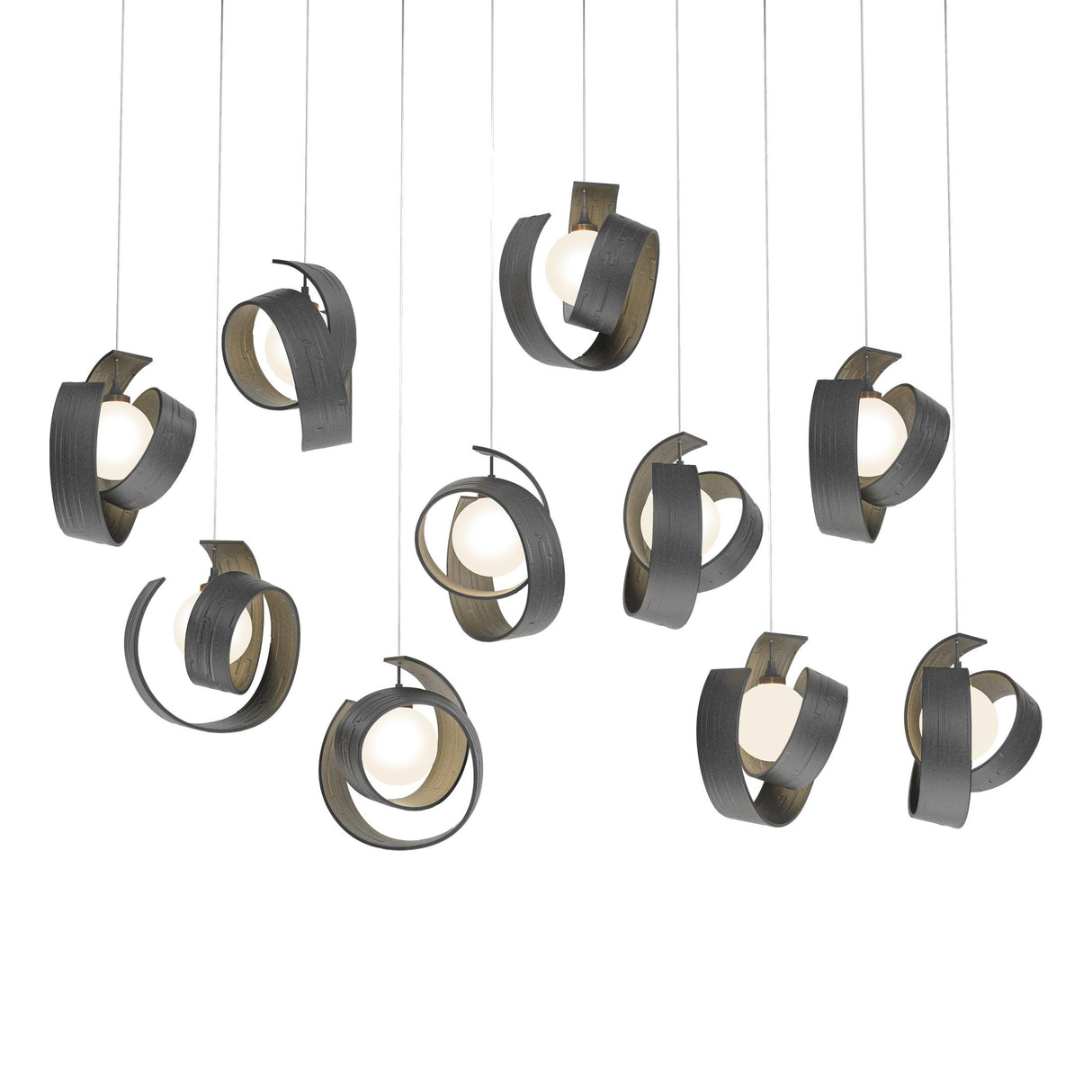 Hubbardton Forge 2023 Natural Iron Opal Glass (GG) Long Riza 10-Light Pendant