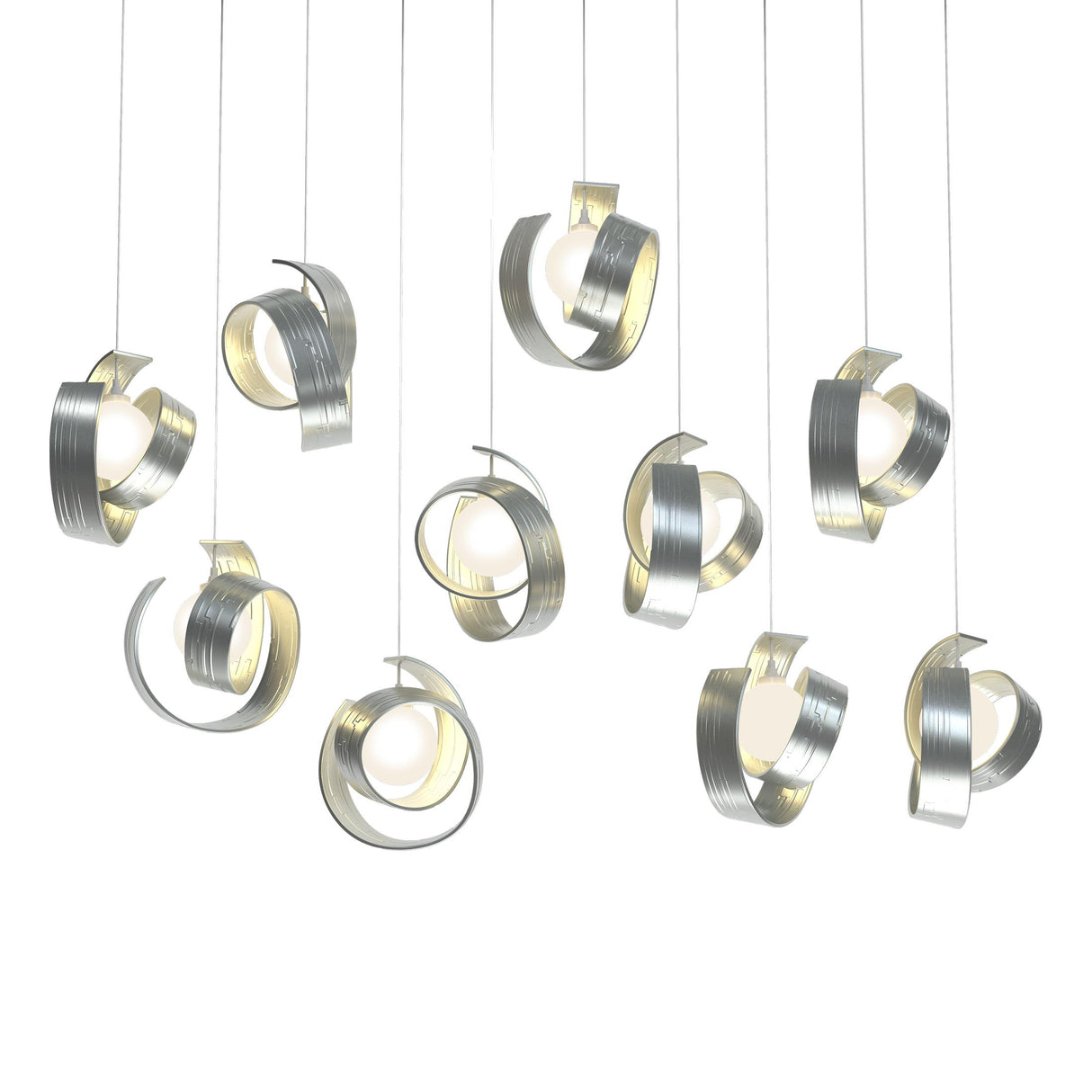 Hubbardton Forge 2023 Vintage Platinum Opal Glass (GG) Long Riza 10-Light Pendant