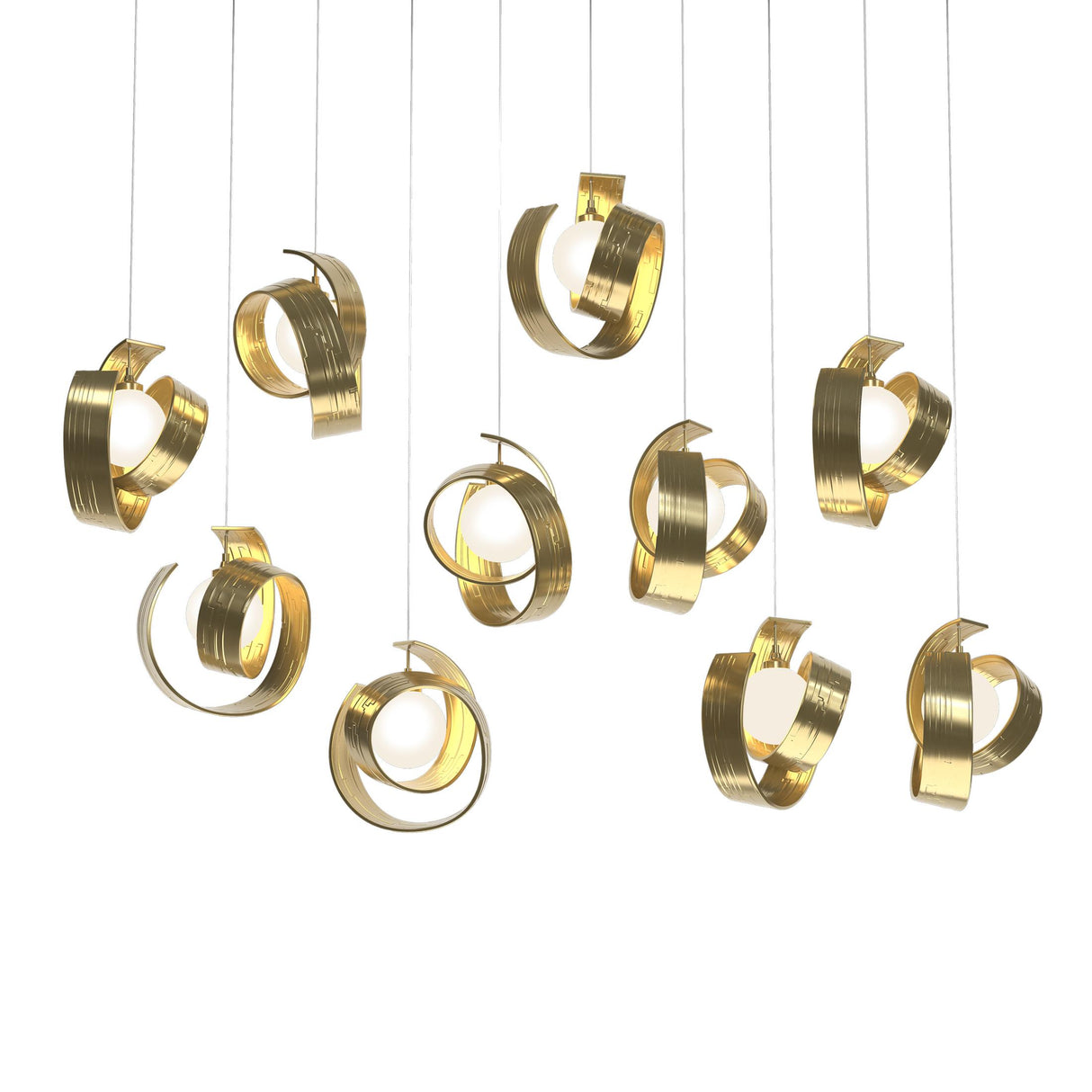 Hubbardton Forge 2023 Modern Brass Opal Glass (GG) Long Riza 10-Light Pendant