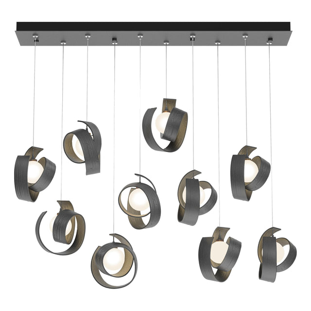 Hubbardton Forge 2023 Natural Iron Opal Glass (GG) Standard Riza 10-Light Pendant