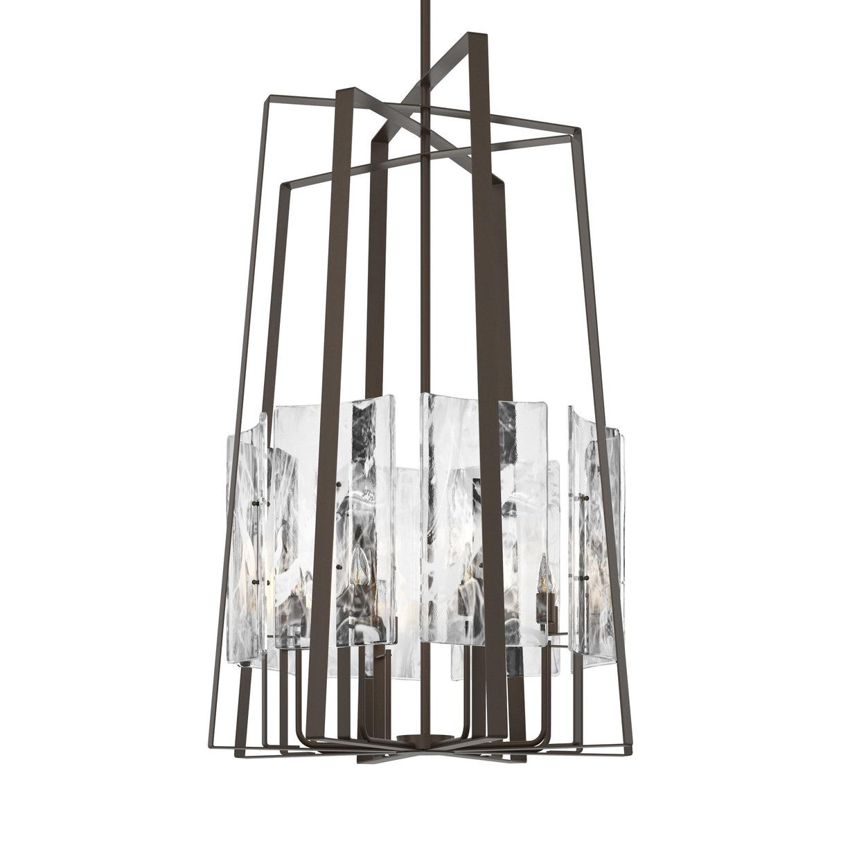 Hubbardton Forge 2023 Bronze White Swirl Glass (YR) Multi Arc 8-Light Tall Pendant