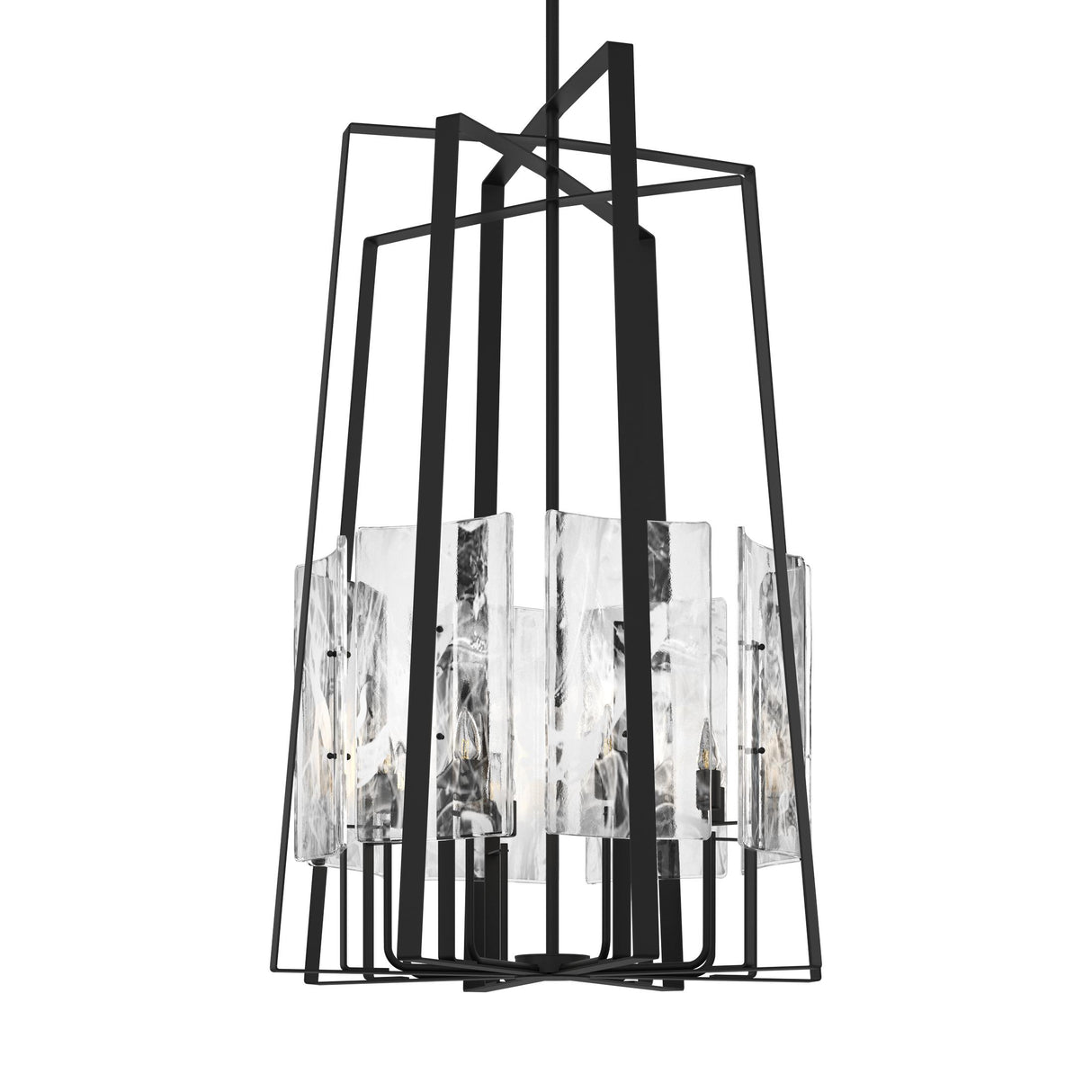 Hubbardton Forge 2023 Black White Swirl Glass (YR) Multi Arc 8-Light Tall Pendant