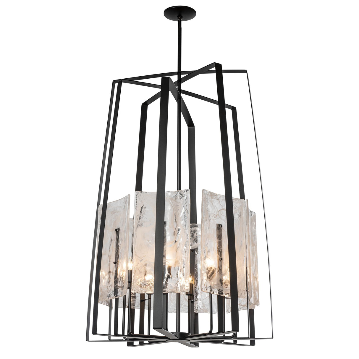 Hubbardton Forge 2023 Black White Swirl Glass (YR) Multi Arc 8-Light Tall Pendant