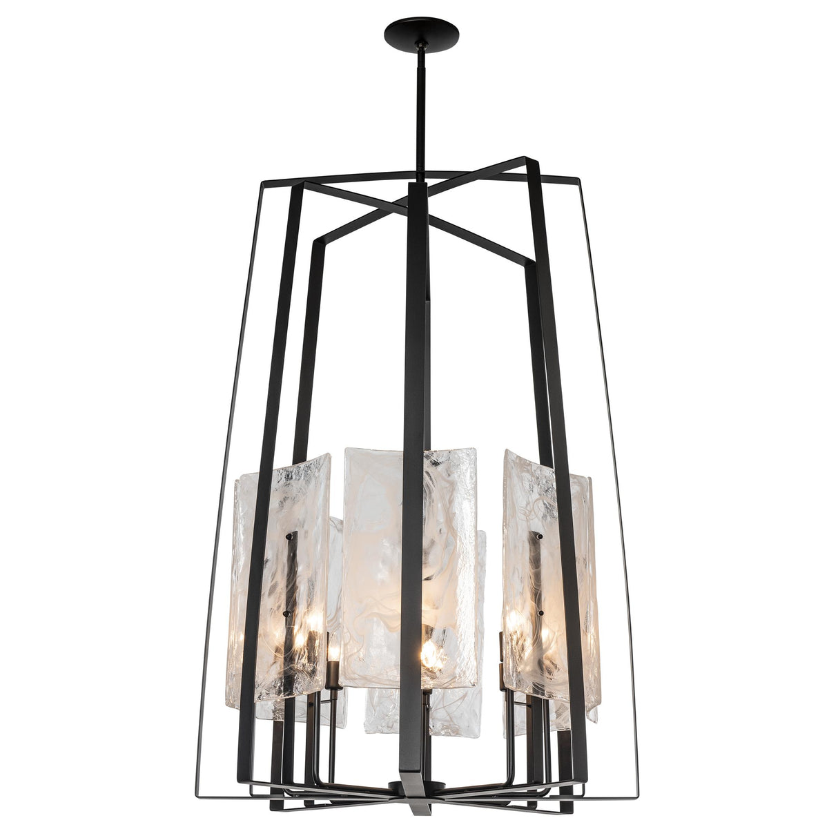 Hubbardton Forge 2023 Black White Swirl Glass (YR) Multi Arc 8-Light Tall Pendant