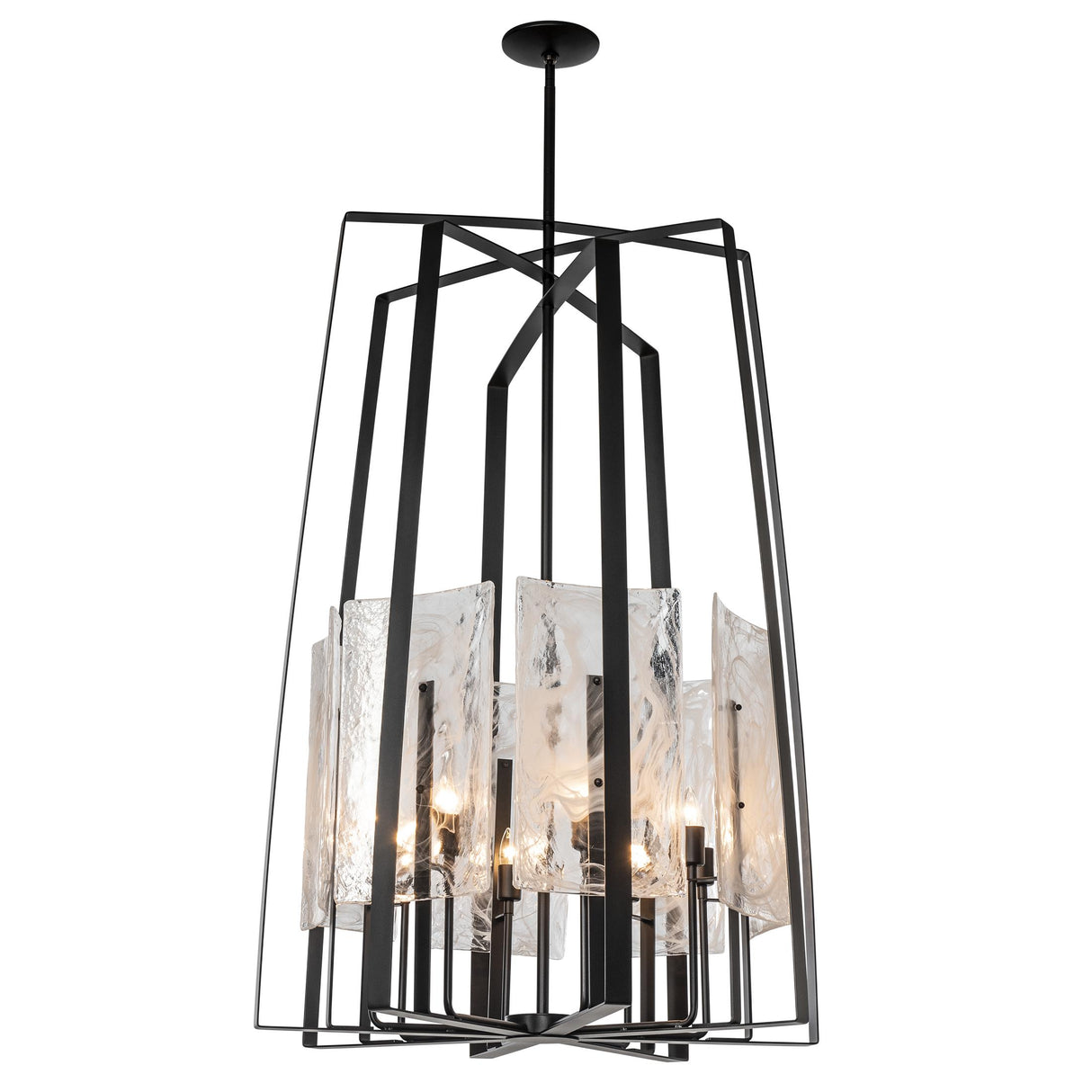 Hubbardton Forge 2023 Black White Swirl Glass (YR) Multi Arc 8-Light Tall Pendant