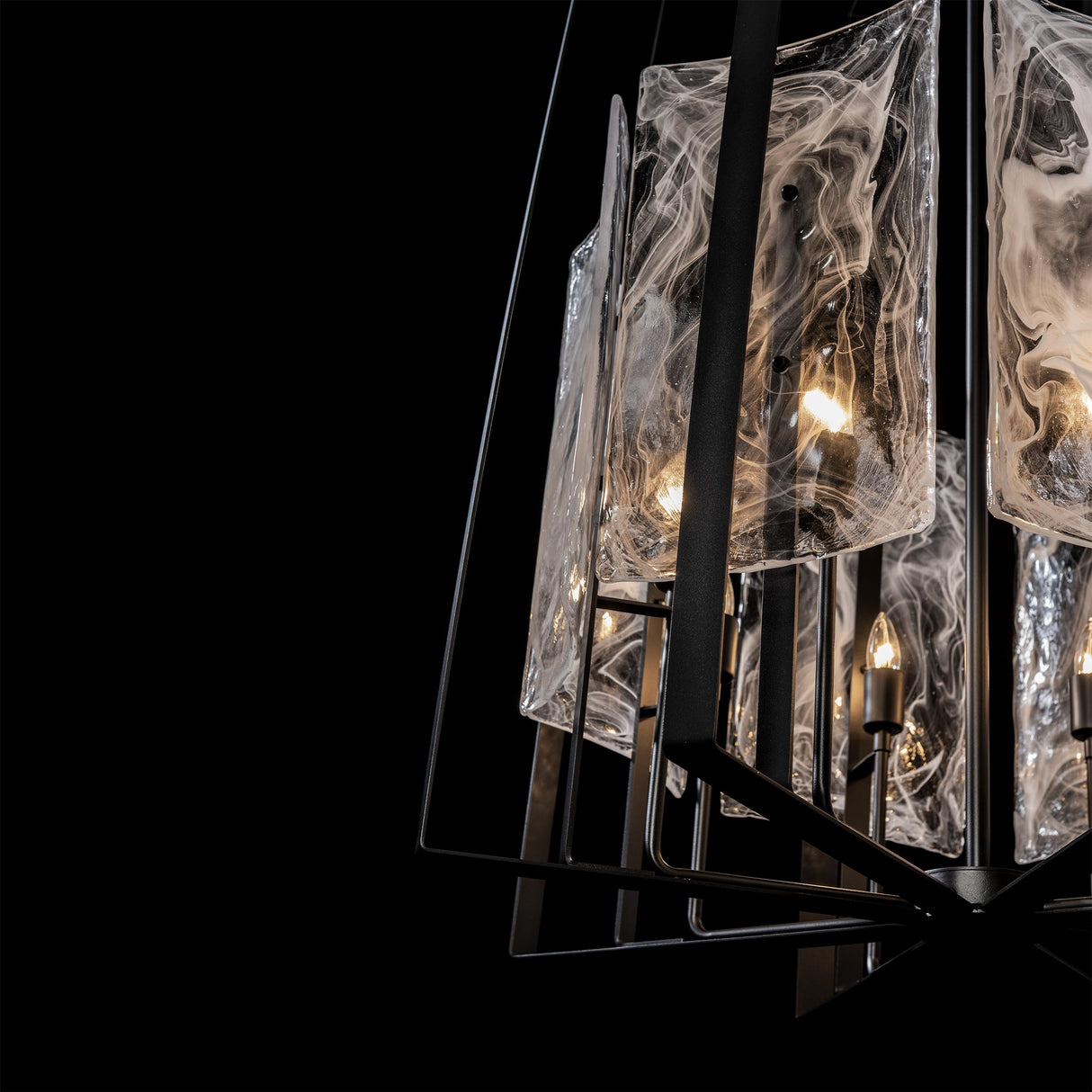 Hubbardton Forge 2023 Black White Swirl Glass (YR) Multi Arc 8-Light Tall Pendant