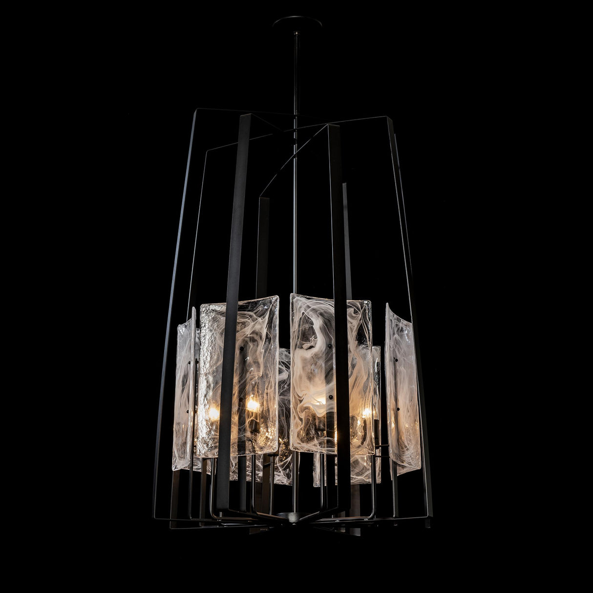 Hubbardton Forge 2023 Black White Swirl Glass (YR) Multi Arc 8-Light Tall Pendant