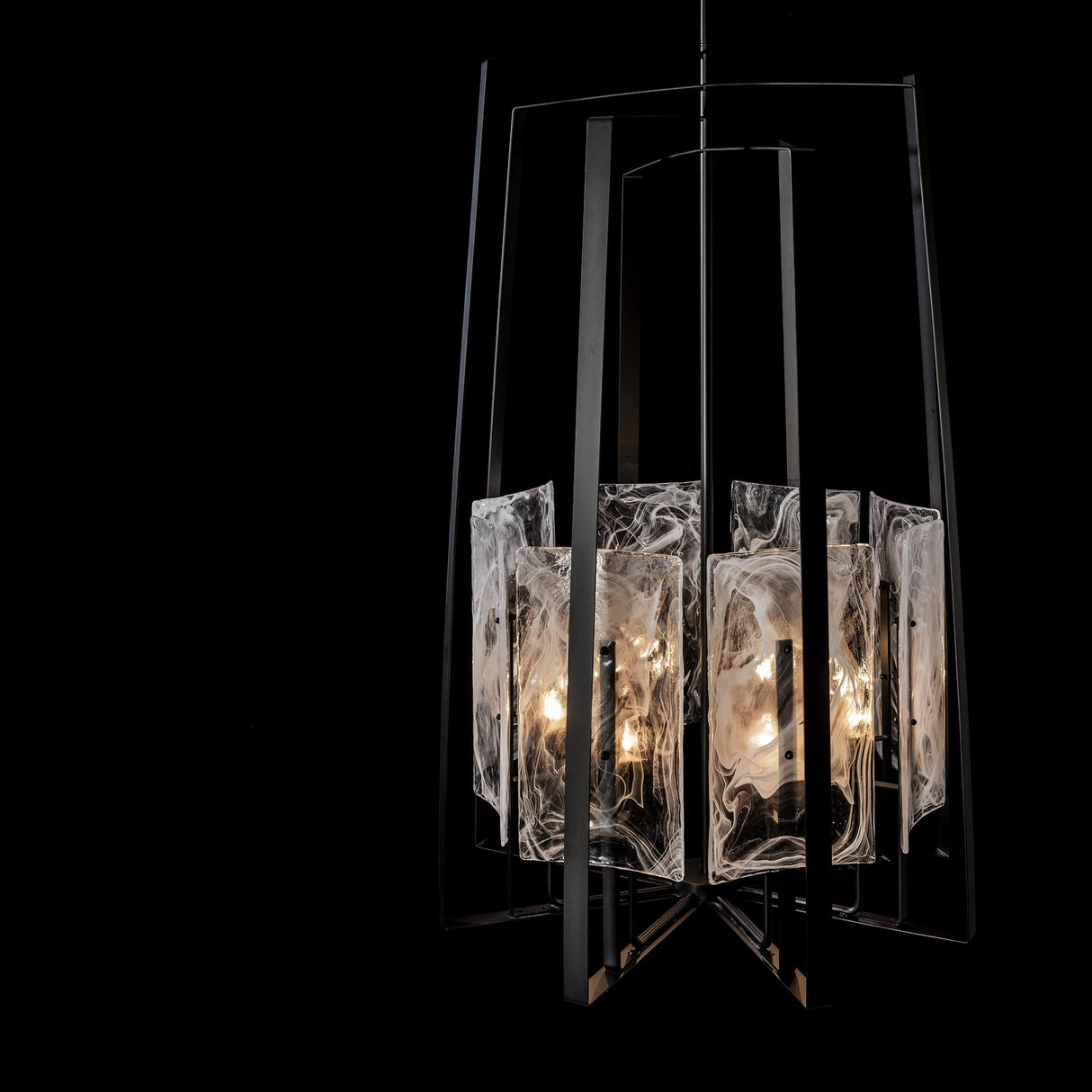 Hubbardton Forge 2023 Black White Swirl Glass (YR) Multi Arc 8-Light Tall Pendant