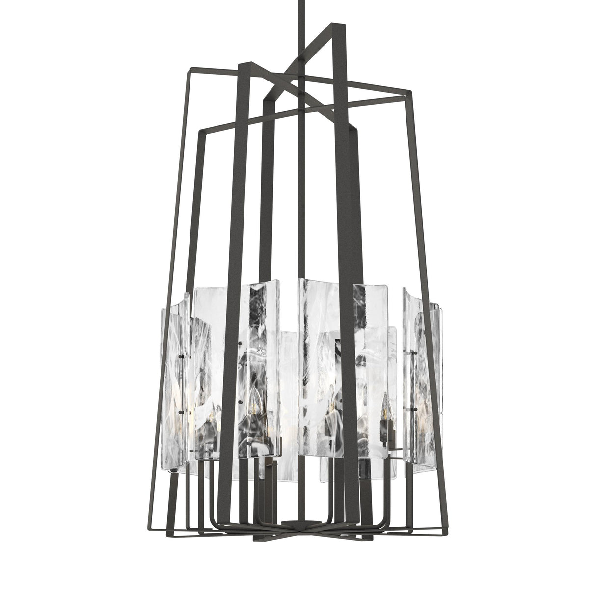 Hubbardton Forge 2023 Natural Iron White Swirl Glass (YR) Multi Arc 8-Light Tall Pendant