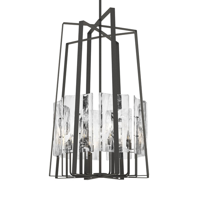 Hubbardton Forge 2023 Natural Iron White Swirl Glass (YR) Multi Arc 8-Light Tall Pendant