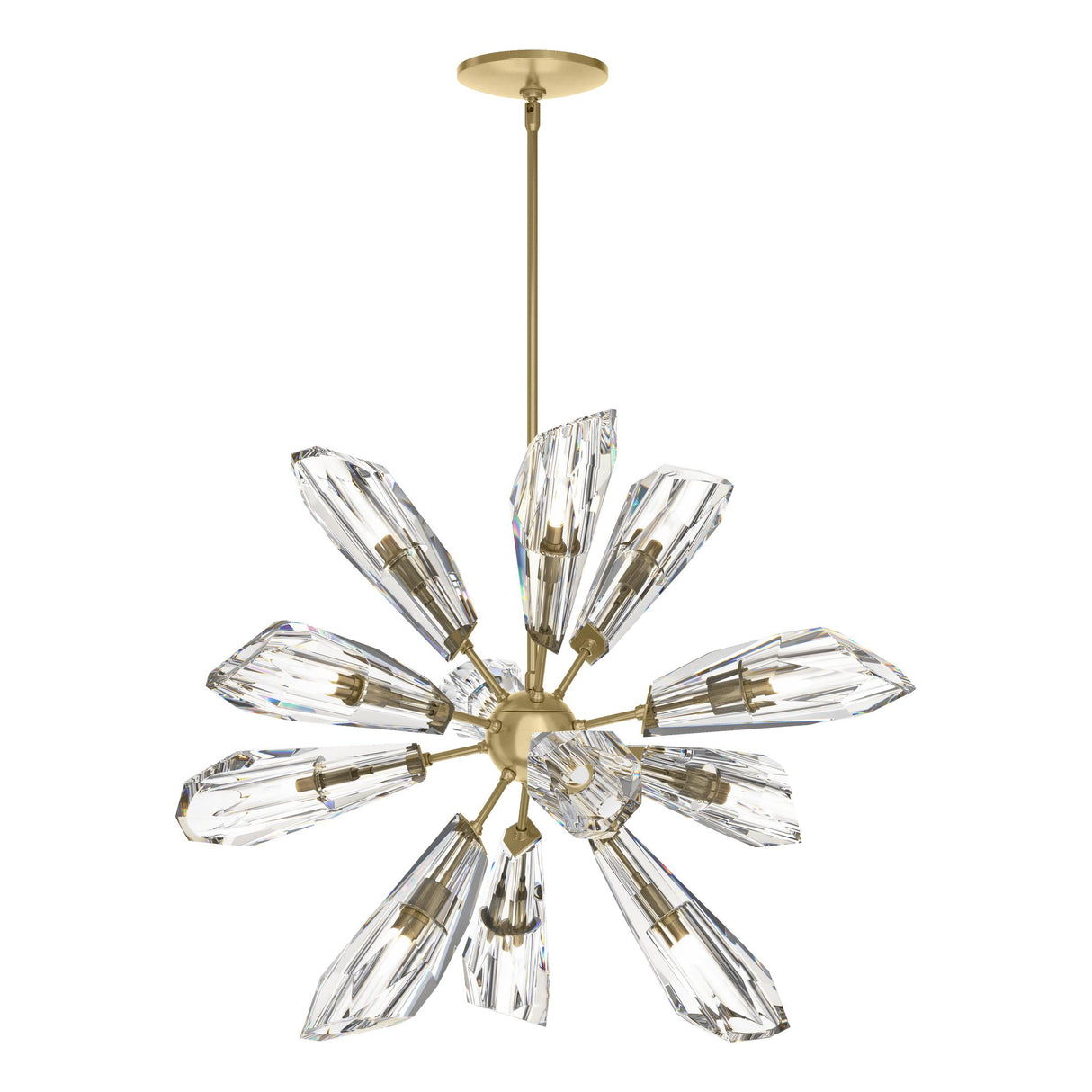 Hubbardton Forge 2023 Modern Brass Crystal Multi Luma 12-Light Starburst Pendant