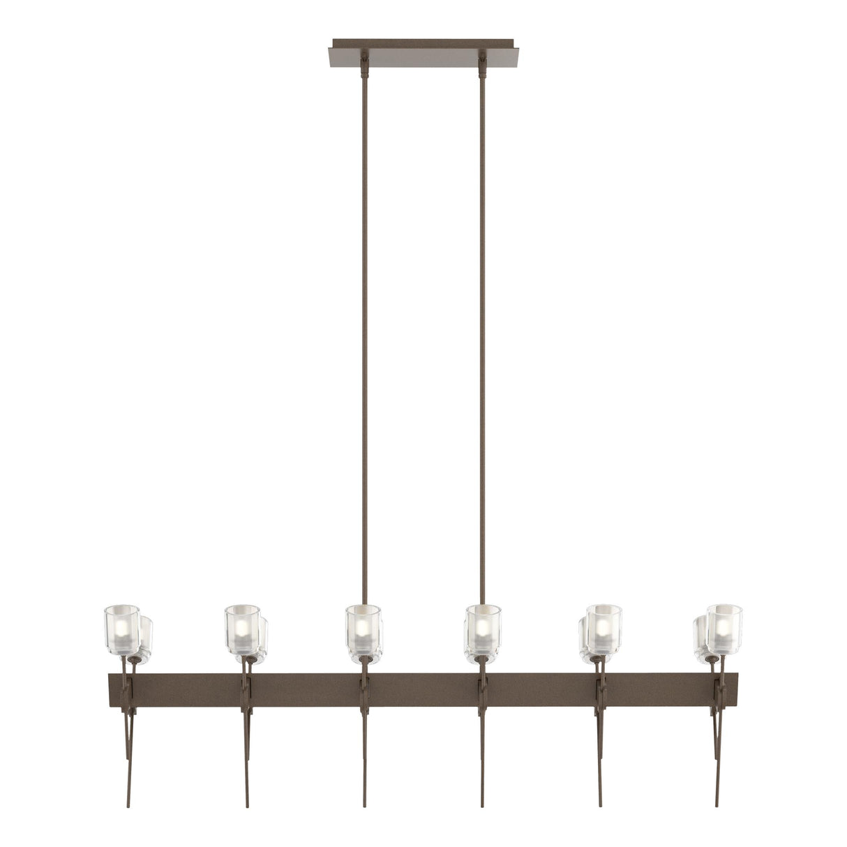 Hubbardton Forge 2023 Bronze Cast Glass (YC) Multi Echo 12-Light Linear Pendant