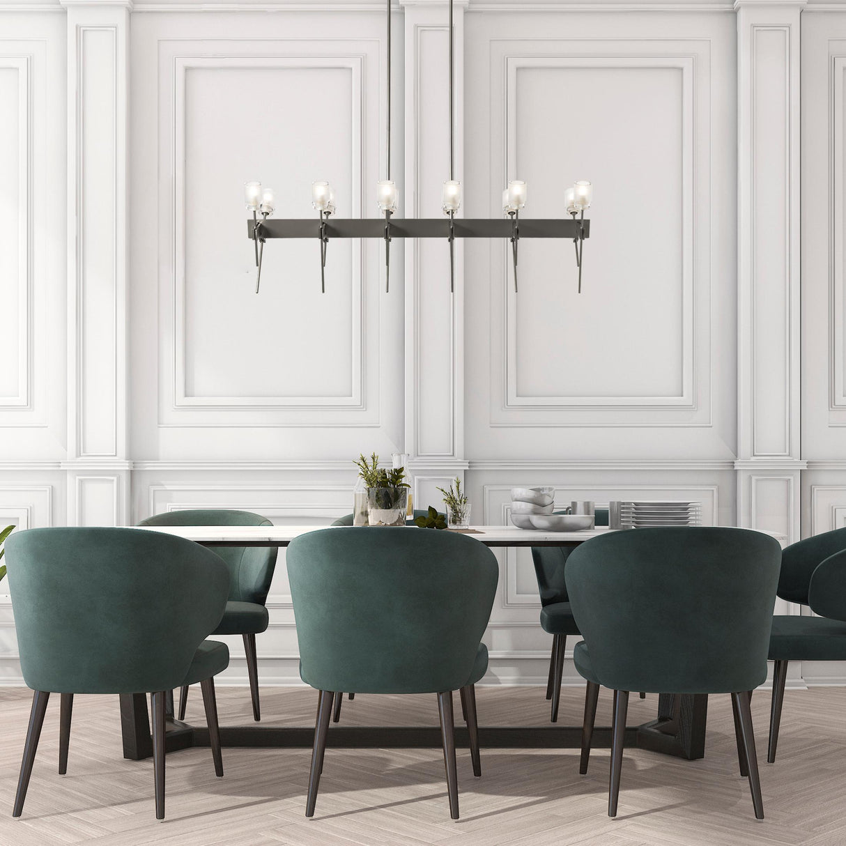 Hubbardton Forge 2023 Dark Smoke Cast Glass (YC) Multi Echo 12-Light Linear Pendant