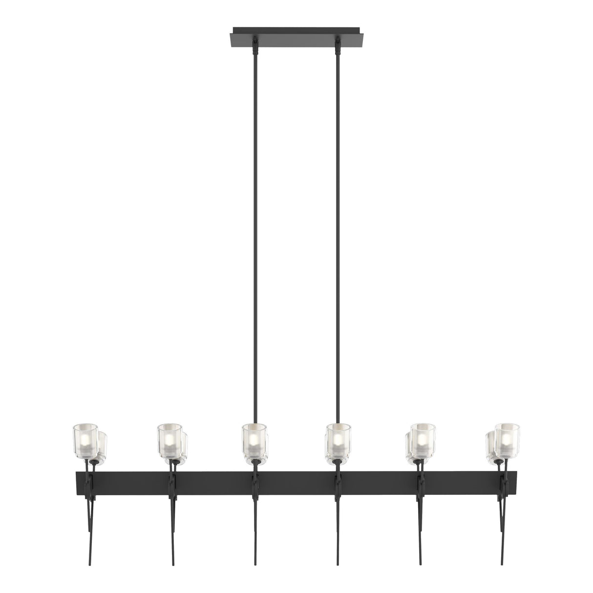 Hubbardton Forge 2023 Black Cast Glass (YC) Multi Echo 12-Light Linear Pendant