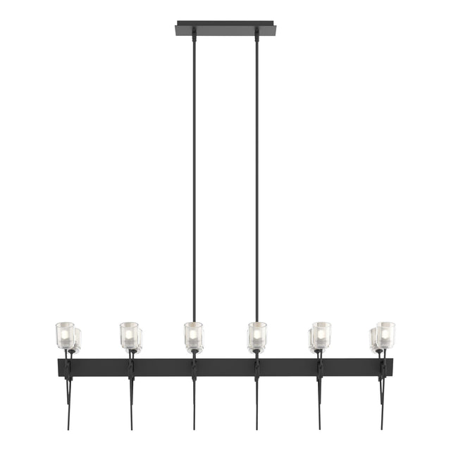 Hubbardton Forge 2023 Black Cast Glass (YC) Multi Echo 12-Light Linear Pendant