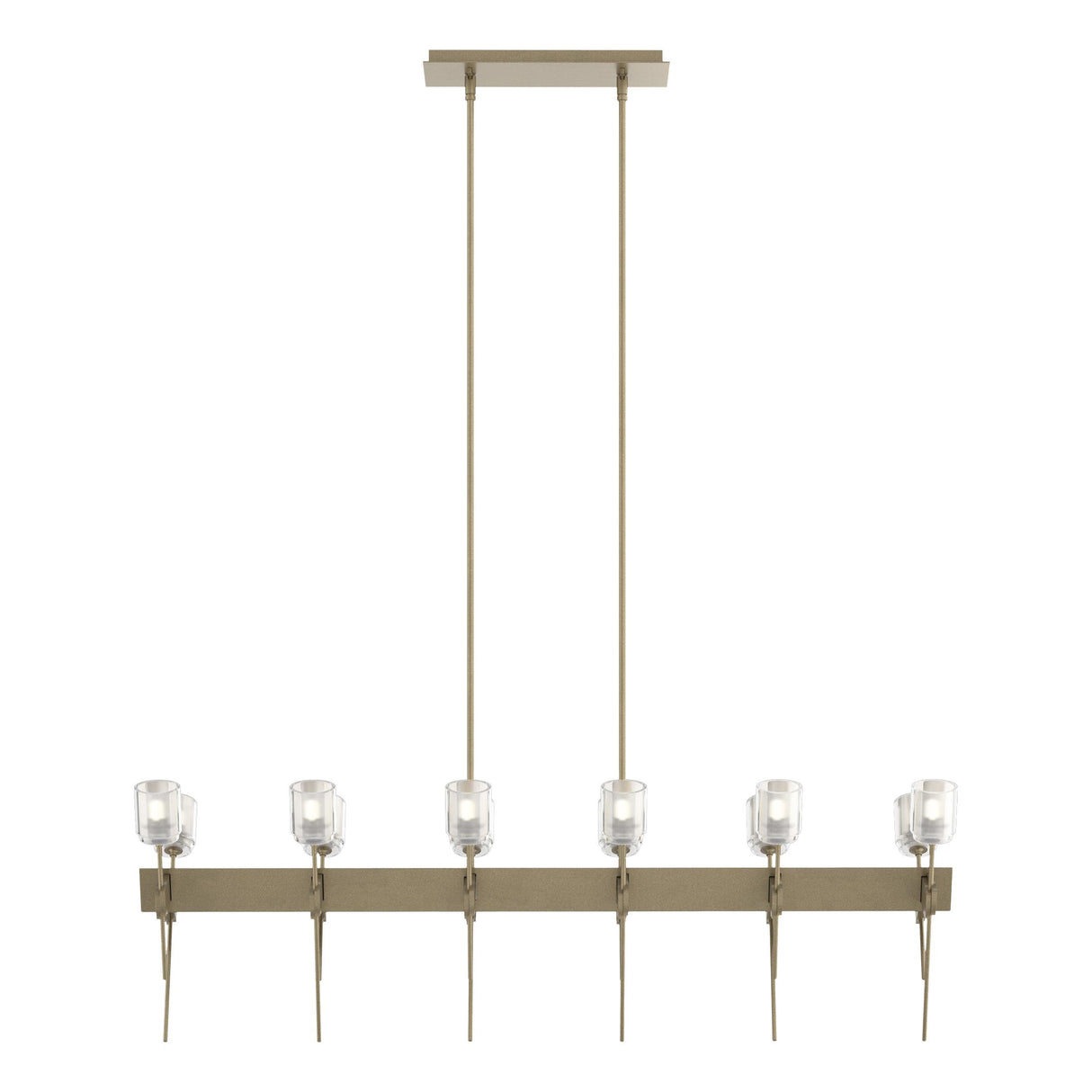 Hubbardton Forge 2023 Soft Gold Cast Glass (YC) Multi Echo 12-Light Linear Pendant