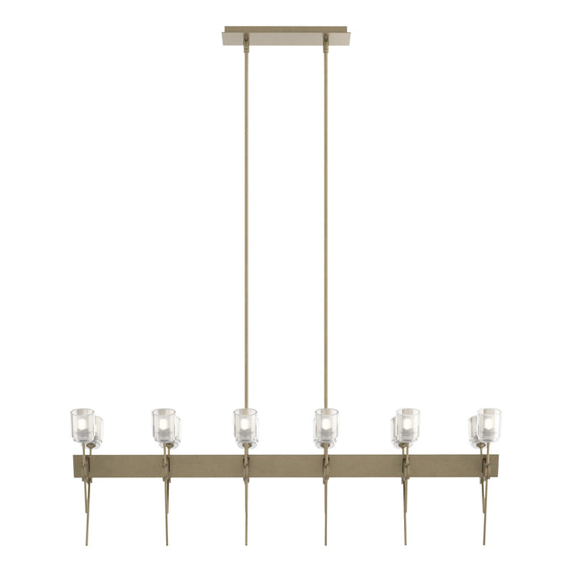 Hubbardton Forge 2023 Soft Gold Cast Glass (YC) Multi Echo 12-Light Linear Pendant