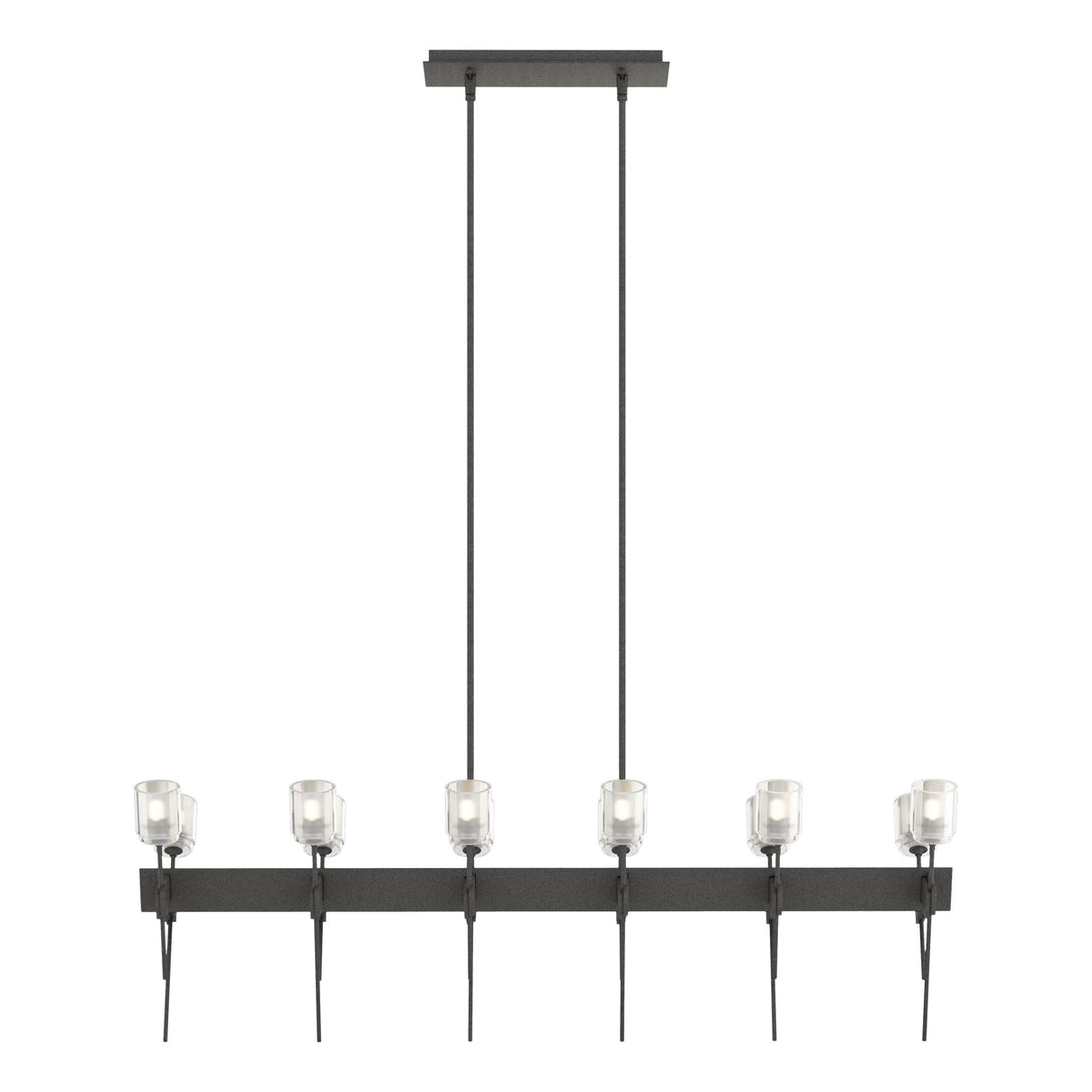Hubbardton Forge 2023 Natural Iron Cast Glass (YC) Multi Echo 12-Light Linear Pendant