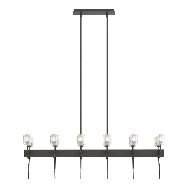 Hubbardton Forge 2023 Natural Iron Cast Glass (YC) Multi Echo 12-Light Linear Pendant