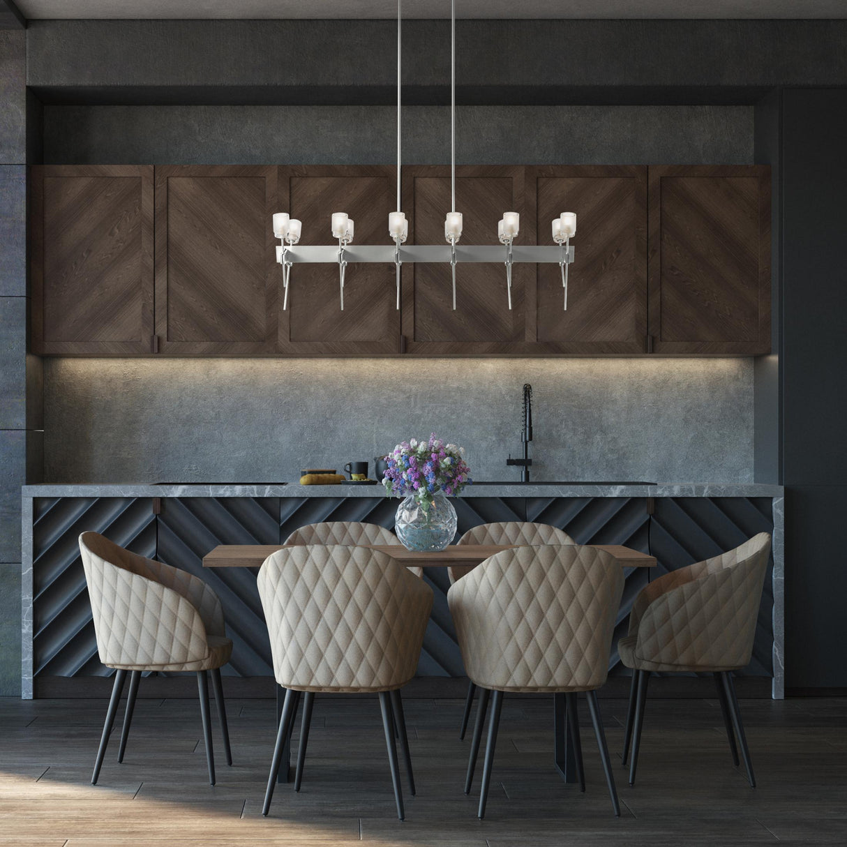 Hubbardton Forge 2023 Sterling Cast Glass (YC) Multi Echo 12-Light Linear Pendant