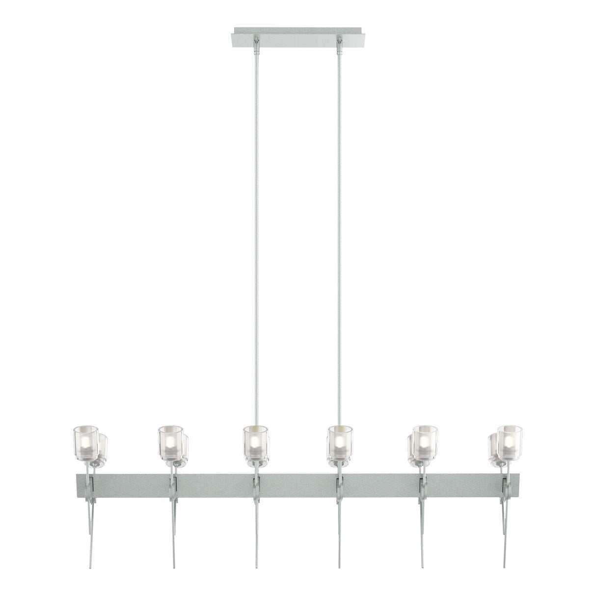 Hubbardton Forge 2023 Vintage Platinum Cast Glass (YC) Multi Echo 12-Light Linear Pendant
