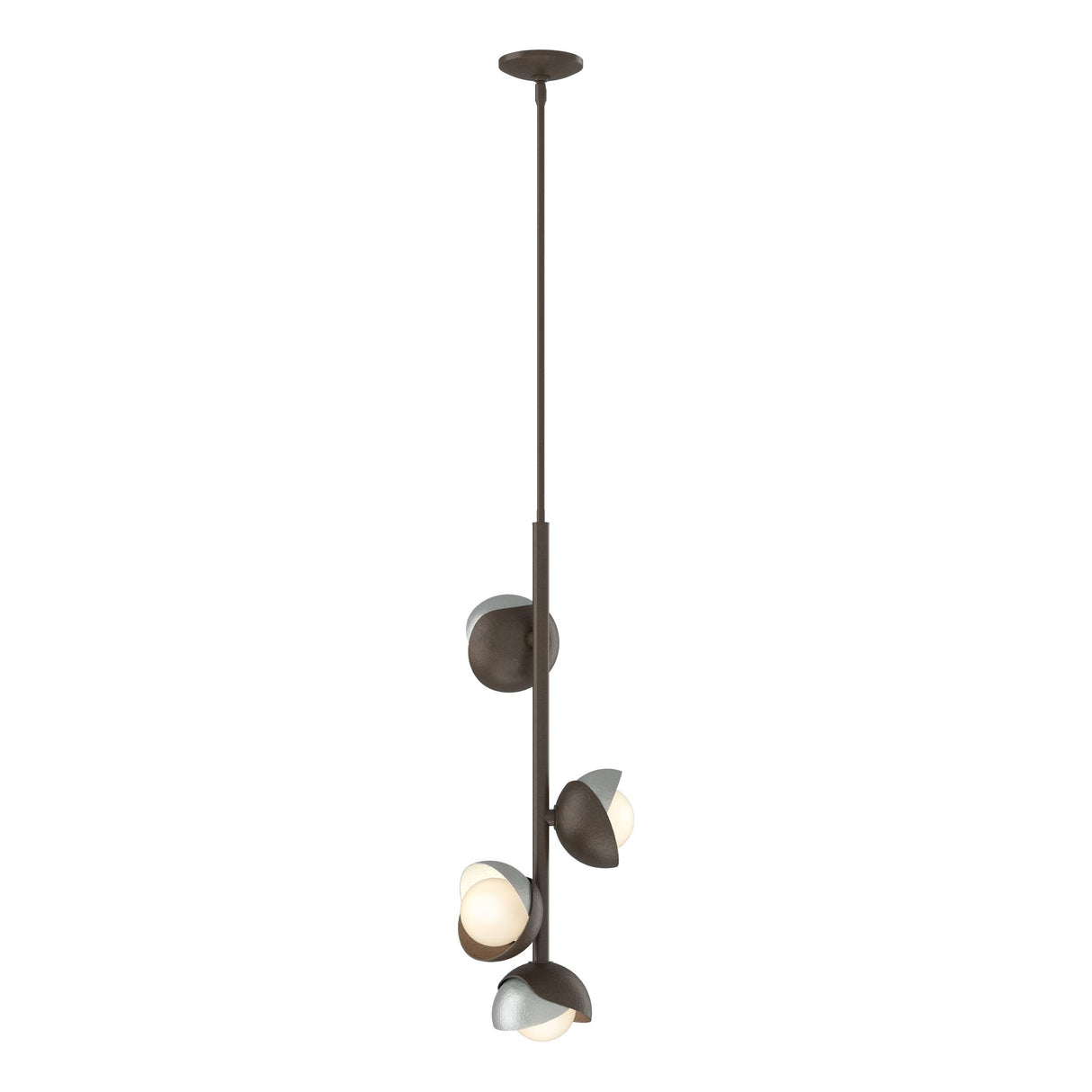 Hubbardton Forge 2022 Bronze Vintage Platinum Opal Glass (GG) Multi Brooklyn 4-Light Double Shade Vertical Pendant