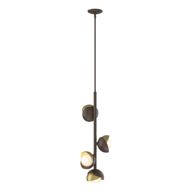 Hubbardton Forge 2022 Bronze Modern Brass Opal Glass (GG) Multi Brooklyn 4-Light Double Shade Vertical Pendant