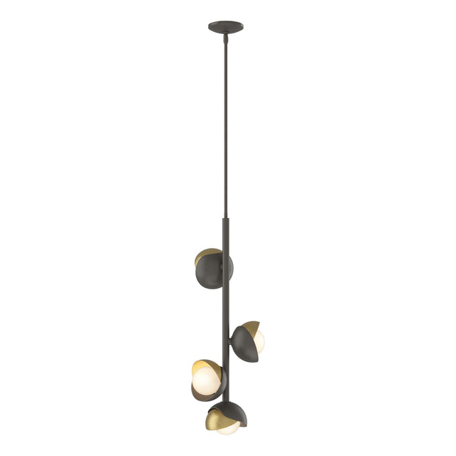Hubbardton Forge 2022 Dark Smoke Modern Brass Opal Glass (GG) Multi Brooklyn 4-Light Double Shade Vertical Pendant