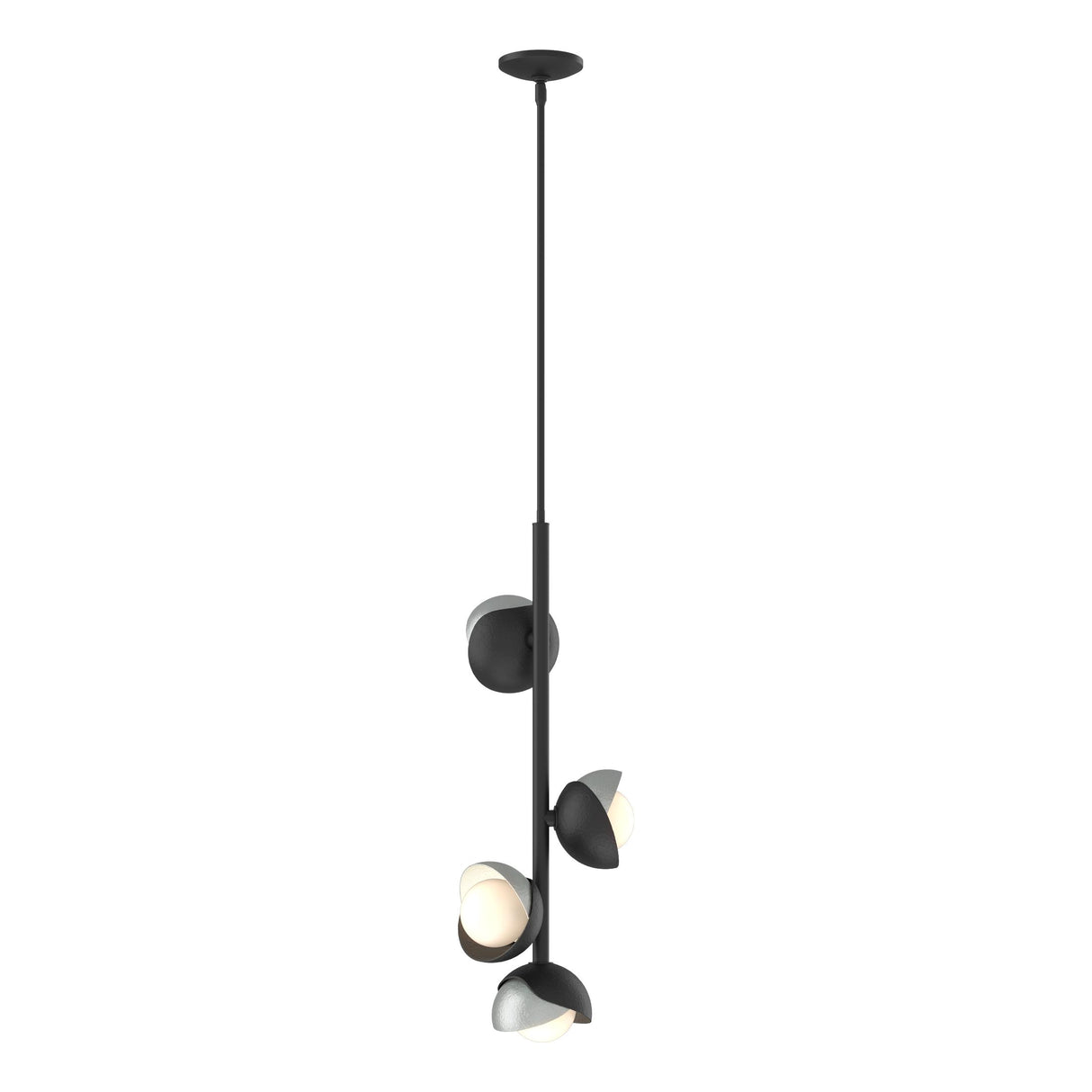 Hubbardton Forge 2022 Black Vintage Platinum Opal Glass (GG) Multi Brooklyn 4-Light Double Shade Vertical Pendant