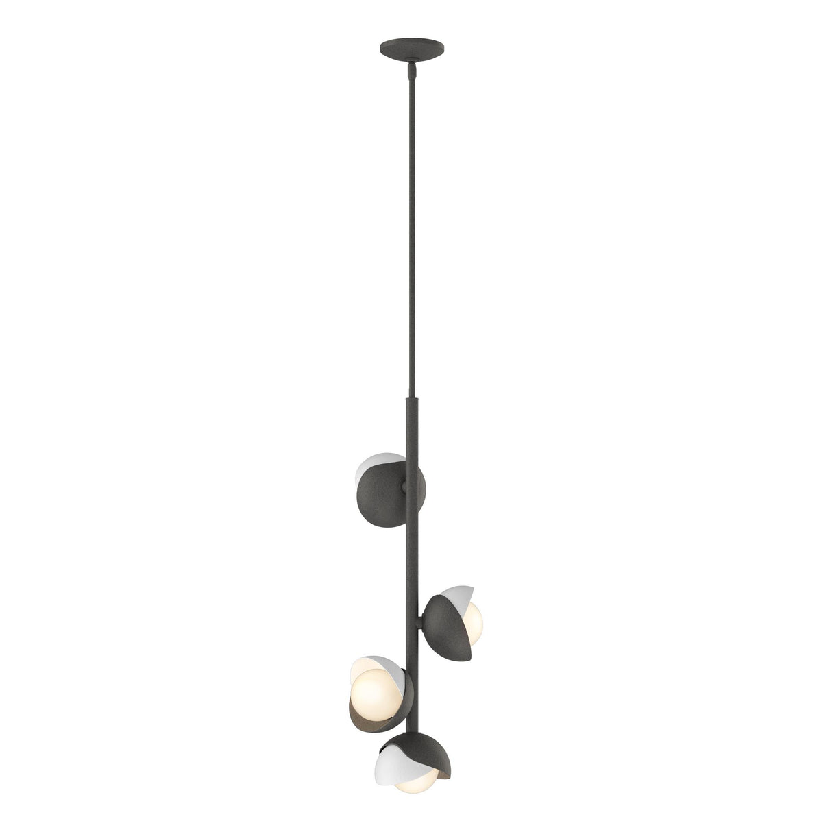 Hubbardton Forge 2022 Natural Iron White Opal Glass (GG) Multi Brooklyn 4-Light Double Shade Vertical Pendant