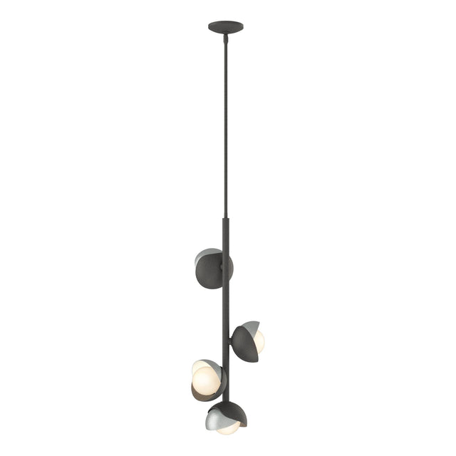 Hubbardton Forge 2022 Natural Iron Vintage Platinum Opal Glass (GG) Multi Brooklyn 4-Light Double Shade Vertical Pendant