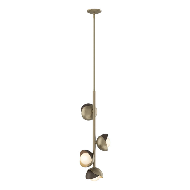 Hubbardton Forge 2022 Soft Gold Bronze Opal Glass (GG) Multi Brooklyn 4-Light Double Shade Vertical Pendant