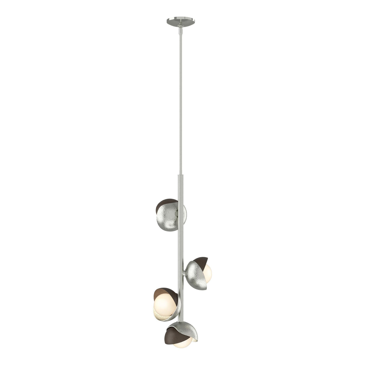 Hubbardton Forge 2022 Sterling Bronze Opal Glass (GG) Multi Brooklyn 4-Light Double Shade Vertical Pendant