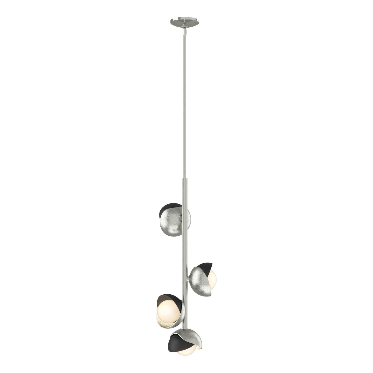 Hubbardton Forge 2022 Sterling Black Opal Glass (GG) Multi Brooklyn 4-Light Double Shade Vertical Pendant