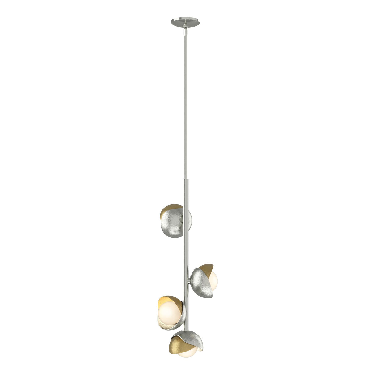 Hubbardton Forge 2022 Sterling Modern Brass Opal Glass (GG) Multi Brooklyn 4-Light Double Shade Vertical Pendant