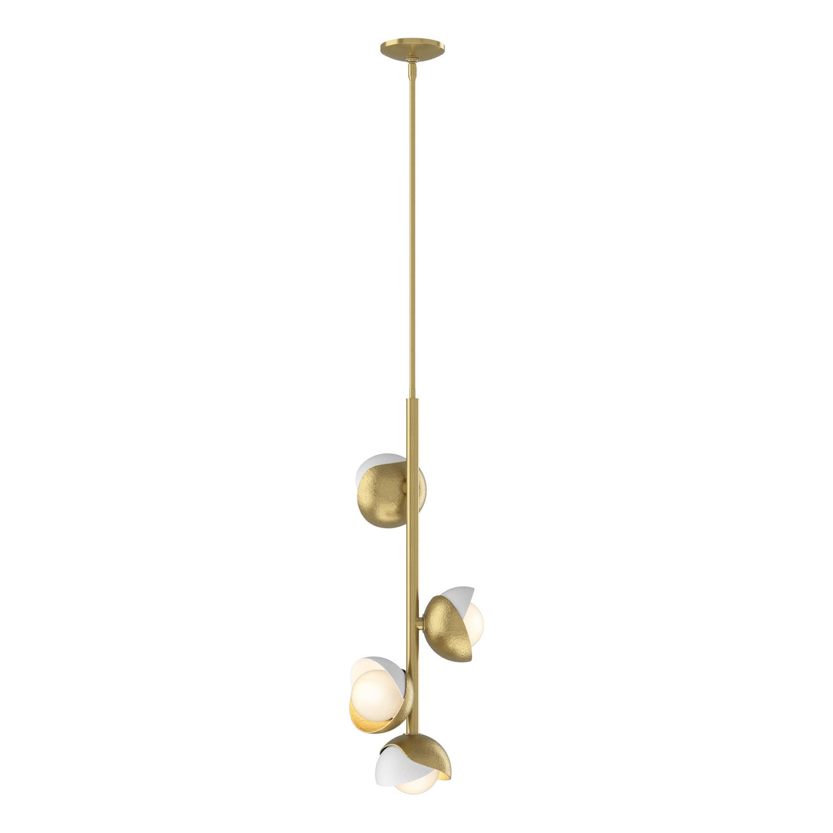 Hubbardton Forge 2022 Modern Brass White Opal Glass (GG) Multi Brooklyn 4-Light Double Shade Vertical Pendant