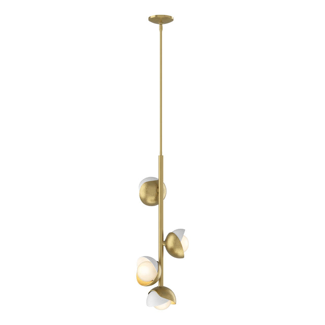 Hubbardton Forge 2022 Modern Brass White Opal Glass (GG) Multi Brooklyn 4-Light Double Shade Vertical Pendant