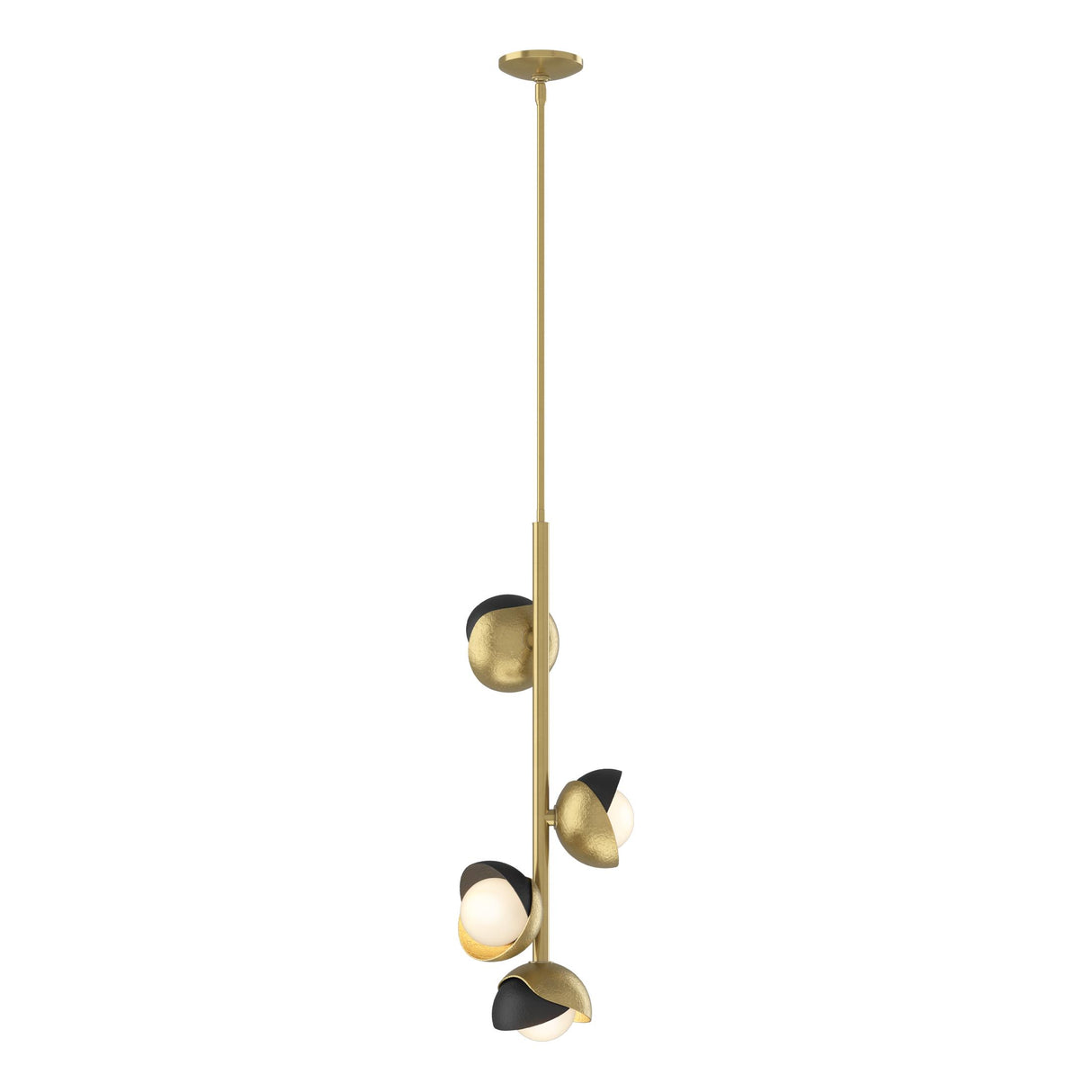 Hubbardton Forge 2022 Modern Brass Black Opal Glass (GG) Multi Brooklyn 4-Light Double Shade Vertical Pendant