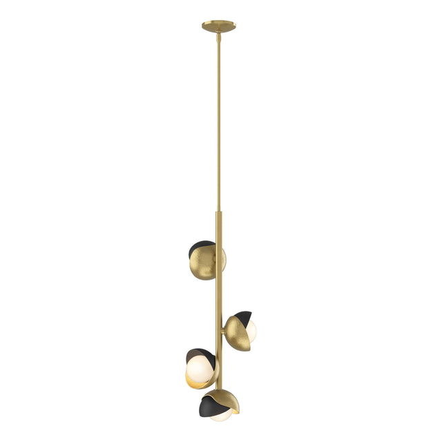 Hubbardton Forge 2022 Modern Brass Black Opal Glass (GG) Multi Brooklyn 4-Light Double Shade Vertical Pendant
