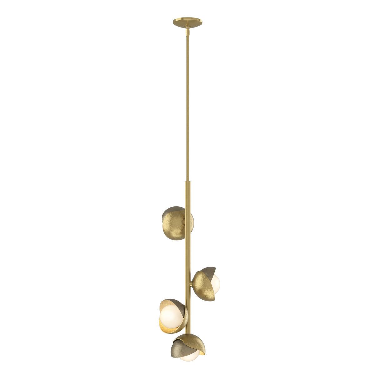 Hubbardton Forge 2022 Modern Brass Soft Gold Opal Glass (GG) Multi Brooklyn 4-Light Double Shade Vertical Pendant