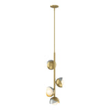 Hubbardton Forge 2022 Modern Brass Vintage Platinum Opal Glass (GG) Multi Brooklyn 4-Light Double Shade Vertical Pendant