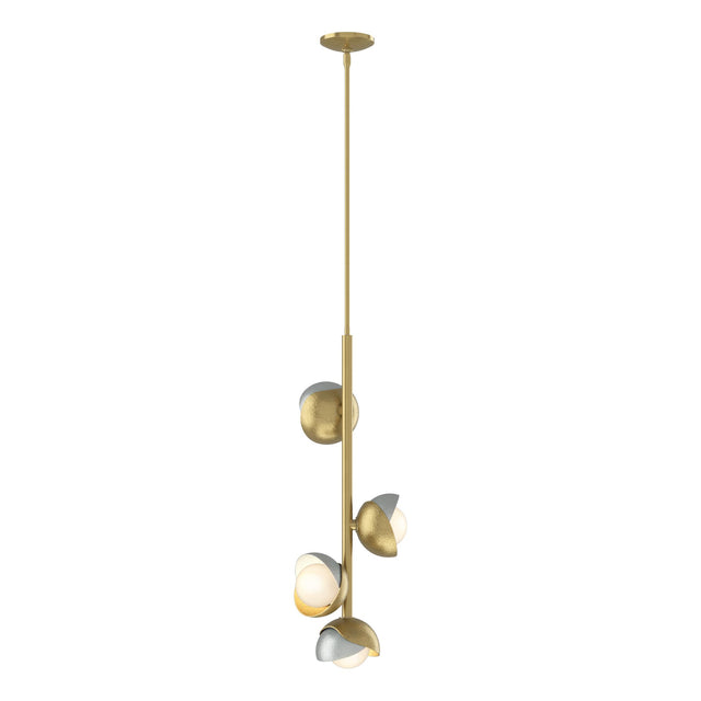 Hubbardton Forge 2022 Modern Brass Vintage Platinum Opal Glass (GG) Multi Brooklyn 4-Light Double Shade Vertical Pendant