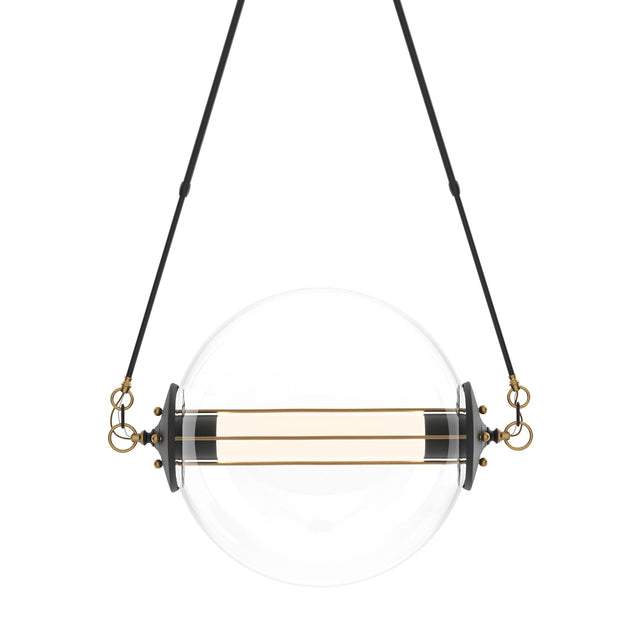 Hubbardton Forge 2016 Black with Brass Accents Clear Glass with Frosted Diffuser (YE) Long Otto Sphere Pendant