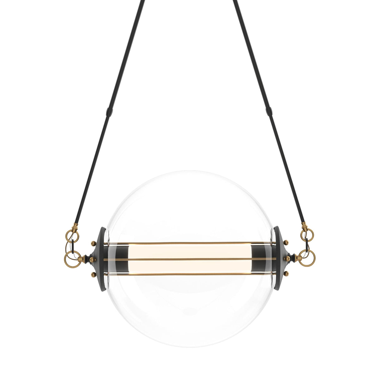 Hubbardton Forge 2016 Black with Brass Accents Clear Glass with Frosted Diffuser (YE) Short Otto Sphere Pendant